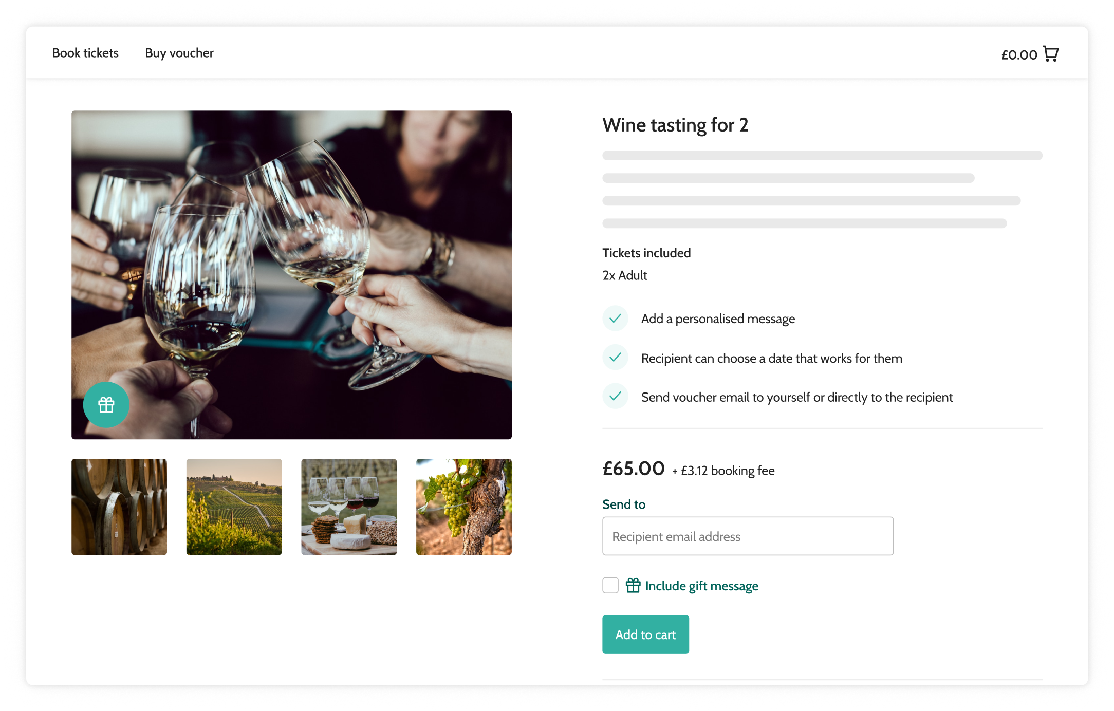 Screenshot of selling gift cards on Beyonk's online ticketing tool